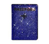 Passport Holder Cover,Crystal Diamond Ladies Key Purse Bag Passport Holder Case Leather Travel Documents Organizer Protector with Bling Rhinestone Luggage Tag, Blue, Bling & Fashion
