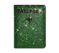 Passport Holder Cover,Crystal Diamond Ladies Key Purse Bag Passport Holder Case Leather Travel Documents Organizer Protector with Bling Rhinestone Luggage Tag, Green, Bling & Fashion