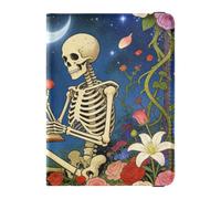 Passport Holder Cover leather Passport Cover Skeleton Reading Book roses
