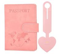 Passport Holder Cover, Pink PU Leather Passport Holder with RFID Blocking, Portable Universal Travel Wallet Case for Boarding Passes, Credit Cards and Travel Documents