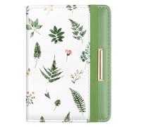 Passport Holder Cover Travel RFID Blocking Passport Cover Cute Flowers Passport Wallet with Elastic Band for Women, Green Plants