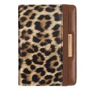 Passport Holder Cover Travel RFID Blocking Passport Cover Rose Gold Cute Flowers Passport Wallet with Elastic Band for Women, Light Leopard, Leopard Print
