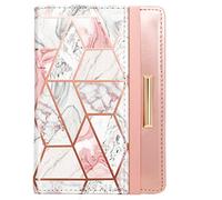 Passport Holder Cover Travel RFID Blocking Passport Cover Rose Gold Cute Flowers Passport Wallet with Elastic Band for Women, Gold Pink Marble, Casual
