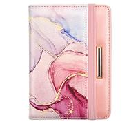 Passport Holder Cover Travel RFID Blocking Passport Cover Rose Gold Cute Flowers Passport Wallet with Elastic Band for Women, Watercolor Pink, Casual