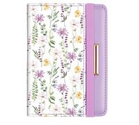 Passport Holder Cover Travel RFID Blocking Passport Cover Rose Gold Cute Flowers Passport Wallet with Elastic Band for Women, White Daisy, Casual