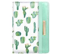 Passport Holder Cover Travel RFID Blocking Passport Cover Rose Gold Cute Flowers Passport Wallet with Elastic Band for Women, Cactus, Rfid Wallet