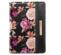 Passport Holder Cover Travel RFID Blocking Passport Cover Rose Gold Cute Flowers Passport Wallet with Elastic Band for Women, Black, RFID Wallet