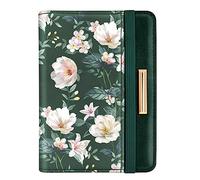 Passport Holder Cover Travel RFID Blocking Passport Cover Rose Gold Cute Flowers Passport Wallet with Elastic Band for Women, Alpine Green