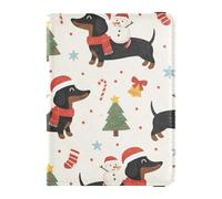 Passport Holder Cover Wallet, Another Christmas Dachshund Pattern, PU Leather Travel Essentials Waterproof RFID Blocking Leather Card Case for Men Women