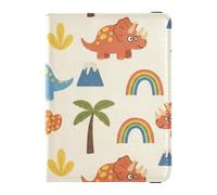 Passport Holder Cover Wallet, Blue Dinosaur Rainbow Pattern, PU Leather Travel Essentials Waterproof RFID Blocking Leather Card Case for Men Women