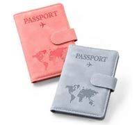 Passport Holder Cover Wallet Case, 2 Pcs Blocking PU Leather Passport Book Holders, Multi-functional Travel Document Organizer Wallet for Men Women International Travel Must Haves, Pink & Blue