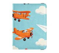 Passport Holder Cover Wallet, Colorful Planes and Paper Airplanes Pattern, PU Leather Travel Essentials Waterproof Blocking Leather Card Case for Men Women