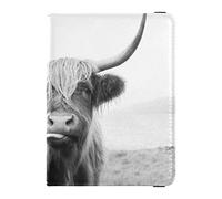 Passport Holder Cover Wallet Combo PU Leather Badge ID Vaccine Card Holder Wallet Card Protector for Women Men Black and White Scottish Highland Cow
