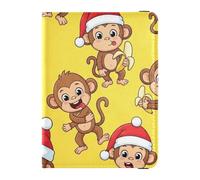 Passport Holder Cover Wallet, Cute Monkey with Santa Hat Fabric, PU Leather Travel Essentials Waterproof RFID Blocking Leather Card Case for Men Women