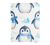 Passport Holder Cover Wallet, Cute Penguins with Scarves Pattern, PU Leather Travel Essentials Waterproof Blocking Leather Card Case for Men Women