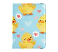 Passport Holder Cover Wallet, Cute Yellow Ducks with Hearts Pattern, PU Leather Travel Essentials Waterproof Blocking Leather Card Case for Men Women
