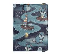 Passport Holder Cover Wallet, Dark Blue Platypuses and Rivers, PU Leather Travel Essentials Waterproof RFID Blocking Leather Card Case for Men Women