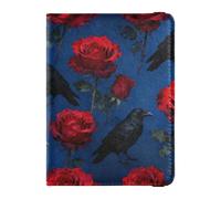 Passport Holder Cover Wallet, Gothic Raven and Rose Pattern, PU Leather Travel Essentials Waterproof Blocking Leather Card Case for Men Women