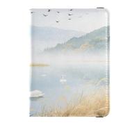 Passport Holder Cover Wallet leather Passport Case fog mountain swans lake