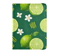 Passport Holder Cover Wallet, Lime and Flower Pattern, PU Leather Travel Essentials Waterproof Blocking Leather Card Case for Men Women