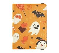 Passport Holder Cover Wallet, Orange Ghost Bat Halloween Pattern, PU Leather Travel Essentials Waterproof RFID Blocking Leather Card Case for Men Women