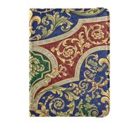 Passport Holder Cover Wallet, Ornate Gold and Blue Pattern, PU Leather Travel Essentials Waterproof RFID Blocking Leather Card Case for Men Women
