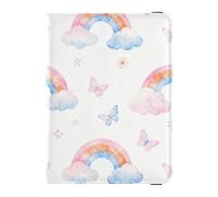 Passport Holder Cover Wallet, Pastel Rainbows and Butterflies Pattern, PU Leather Travel Essentials Waterproof Blocking Leather Card Case for Men Women