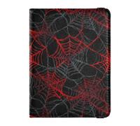 Passport Holder Cover Wallet, Red Spider Web on Black, PU Leather Travel Essentials Waterproof Blocking Leather Card Case for Men Women