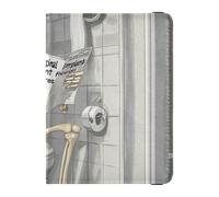 Passport Holder Cover Wallet, Skeleton Reading Newspaper Halloween Bathroom Scene, PU Leather Travel Essentials Waterproof RFID Blocking Leather Card Case for Men Women