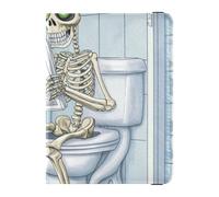 Passport Holder Cover Wallet, Skeleton Reading Newspaper in Bathroom, PU Leather Travel Essentials Waterproof RFID Blocking Leather Card Case for Men Women