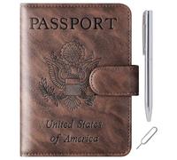 Passport Holder Cover Wallet Travel Essentials Leather Rfid Blocking Case Vacation Luggage Must Haves Travel Accessories for Men Women, 120#Coffee, Upgraded