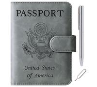 Passport Holder Cover Wallet Travel Essentials Leather Rfid Blocking Case Vacation Luggage Must Haves Travel Accessories for Men Women, 120#Grey, Upgraded