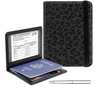 Passport Holder Cover Wallet Travel Essentials RFID Blocking Case Leather Passport Cover Wallet Vaccine Card Slot Organizer for Men Women, Moon Bee, Black leopard print, 5.6-4.2 inch, Minimalist
