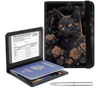 Passport Holder Cover Wallet Travel Essentials RFID Blocking Case Leather Passport Cover Wallet Vaccine Card Slot Organizer for Men Women, Moon Bee, Rose Cat, 5.6-4.2 inch