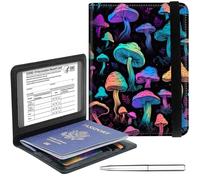 Passport Holder Cover Wallet Travel Essentials RFID Blocking Case Leather Passport Cover Wallet Vaccine Card Slot Organizer for Men Women, Moon Bee, Colorful Mushroom 03, 5.6-4.2 inch