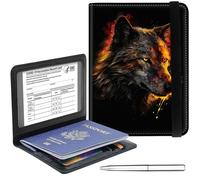 Passport Holder Cover Wallet Travel Essentials RFID Blocking Case Leather Passport Cover Wallet Vaccine Card Slot Organizer for Men Women, Moon Bee, Wolf, 5.6-4.2 inch