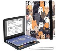 Passport Holder Cover Wallet Travel Essentials RFID Blocking Case Leather Passport Cover Wallet Vaccine Card Slot Organizer for Men Women, Moon Bee, Cats, 5.6-4.2 inch, Modern