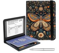 Passport Holder Cover Wallet Travel Essentials RFID Blocking Case Leather Passport Cover Wallet Vaccine Card Slot Organizer for Men Women, Moon Bee, Moth Plant Flower, 5.6-4.2 inch