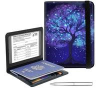 Passport Holder Cover Wallet Travel Essentials RFID Blocking Case Leather Passport Cover Wallet Vaccine Card Slot Organizer for Men Women, Moon Bee, Fluorescent Tree, 5.6-4.2 inch, Minimalist