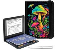 Passport Holder Cover Wallet Travel Essentials RFID Blocking Case Leather Passport Cover Wallet Vaccine Card Slot Organizer for Men Women, Moon Bee, Colored Mushroom, 5.6-4.2 inch