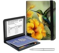 Passport Holder Cover Wallet Travel Essentials RFID Blocking Case Leather Passport Cover Wallet Vaccine Card Slot Organizer for Men Women, Moon Bee, Hummingbird, 5.6-4.2 inch
