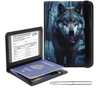 Passport Holder Cover Wallet Travel Essentials RFID Blocking Case Leather Passport Cover Wallet Vaccine Card Slot Organizer for Men Women, Moon Bee, Spiritual Wolf, 5.6-4.2 inch, Minimalist