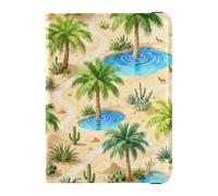 Passport Holder Cover Wallet, Tropical Palm Tree Oasis, PU Leather Travel Essentials Waterproof RFID Blocking Leather Card Case for Men Women
