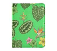 Passport Holder Cover Wallet, Tropical Plant Pattern, PU Leather Travel Essentials Waterproof RFID Blocking Leather Card Case for Men Women