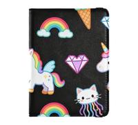 Passport Holder Cover Wallet, Unicorn and Rainbow Pattern, PU Leather Travel Essentials Waterproof Blocking Leather Card Case for Men Women