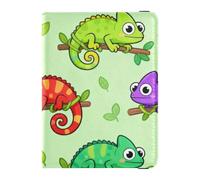 Passport Holder Cover Wallet, Vibrant Chameleons on Green Background, PU Leather Travel Essentials Waterproof Blocking Leather Card Case for Men Women