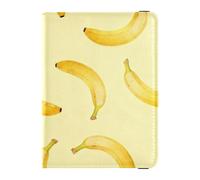Passport Holder Cover Wallet, Yellow Background Banana Pattern, PU Leather Travel Essentials Waterproof Blocking Leather Card Case for Men Women