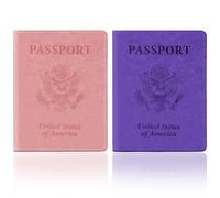 Passport Holder for Travel, 2 PCS Passport Holder, Travel Passport Holders Must Haves for Women Men, Passport Cover Passport Wallet Case Holders for Travels Cruise Ship Essentials Gifts, Purple & Pink