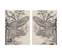 Passport Holder for Travel Essentials, Hand Drawn Floral Dragonfly Printed Aesthetic & Cute Passport Book Case for Women and Men
