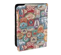 Passport Holder for Travel Essentials, Passport Cover Personalized Leather Wallet, Wallet For Men Women Birthday Gift, White, Famous Monuments Stamps